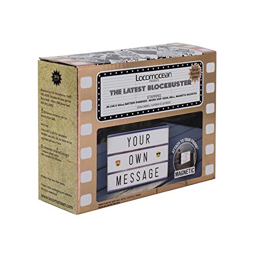Black Mini A6 Magnetic Cinematic Light Box with 82 Characters and 10 Emojis, USB Power or Battery Operated