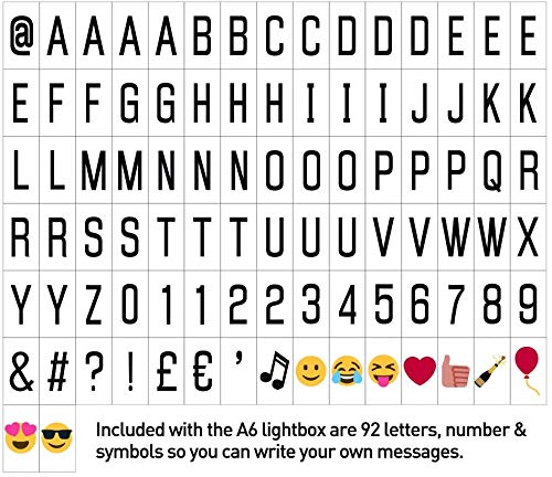 Black Mini A6 Magnetic Cinematic Light Box with 82 Characters and 10 Emojis, USB Power or Battery Operated