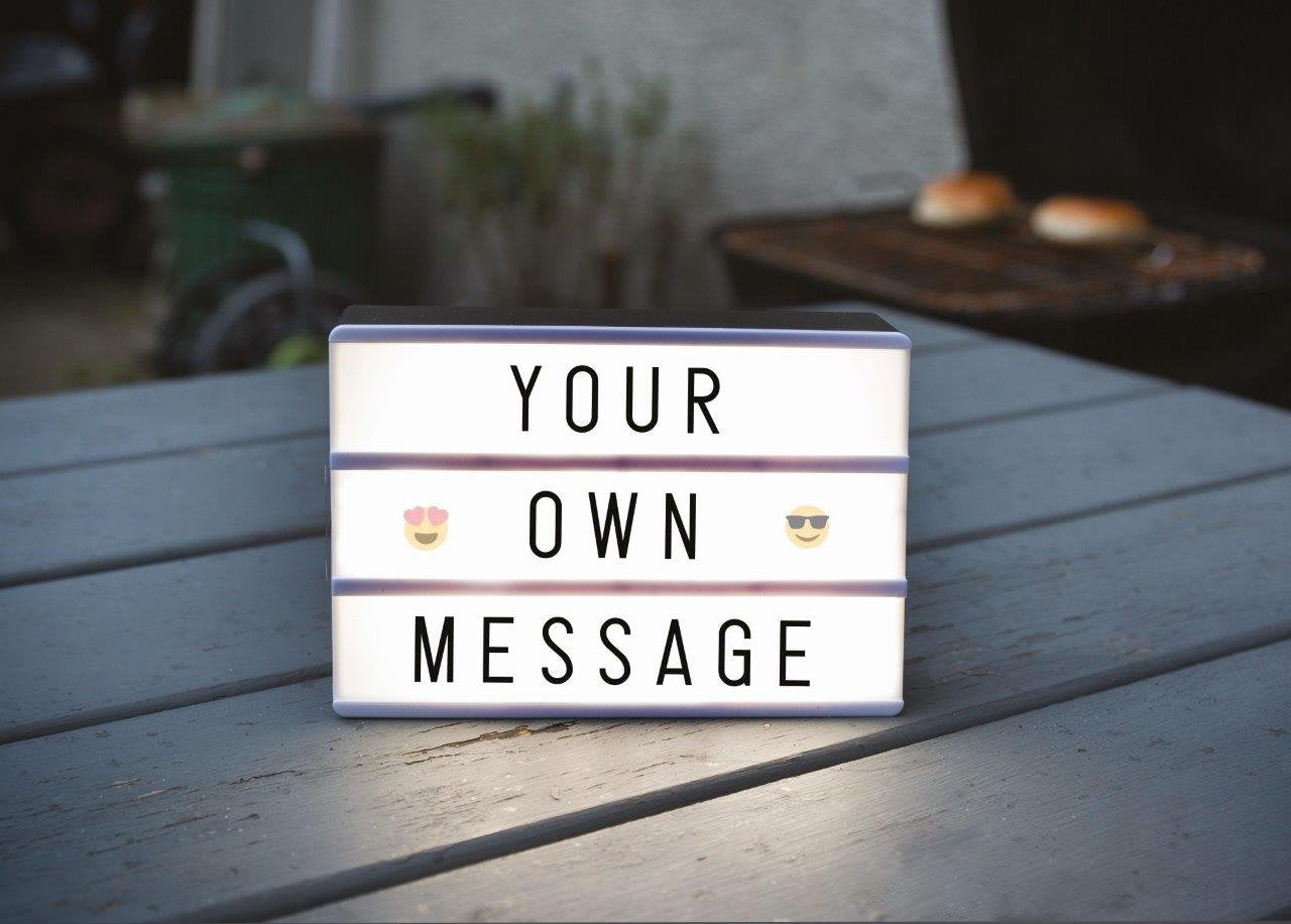 Black Mini A6 Magnetic Cinematic Light Box with 82 Characters and 10 Emojis, USB Power or Battery Operated