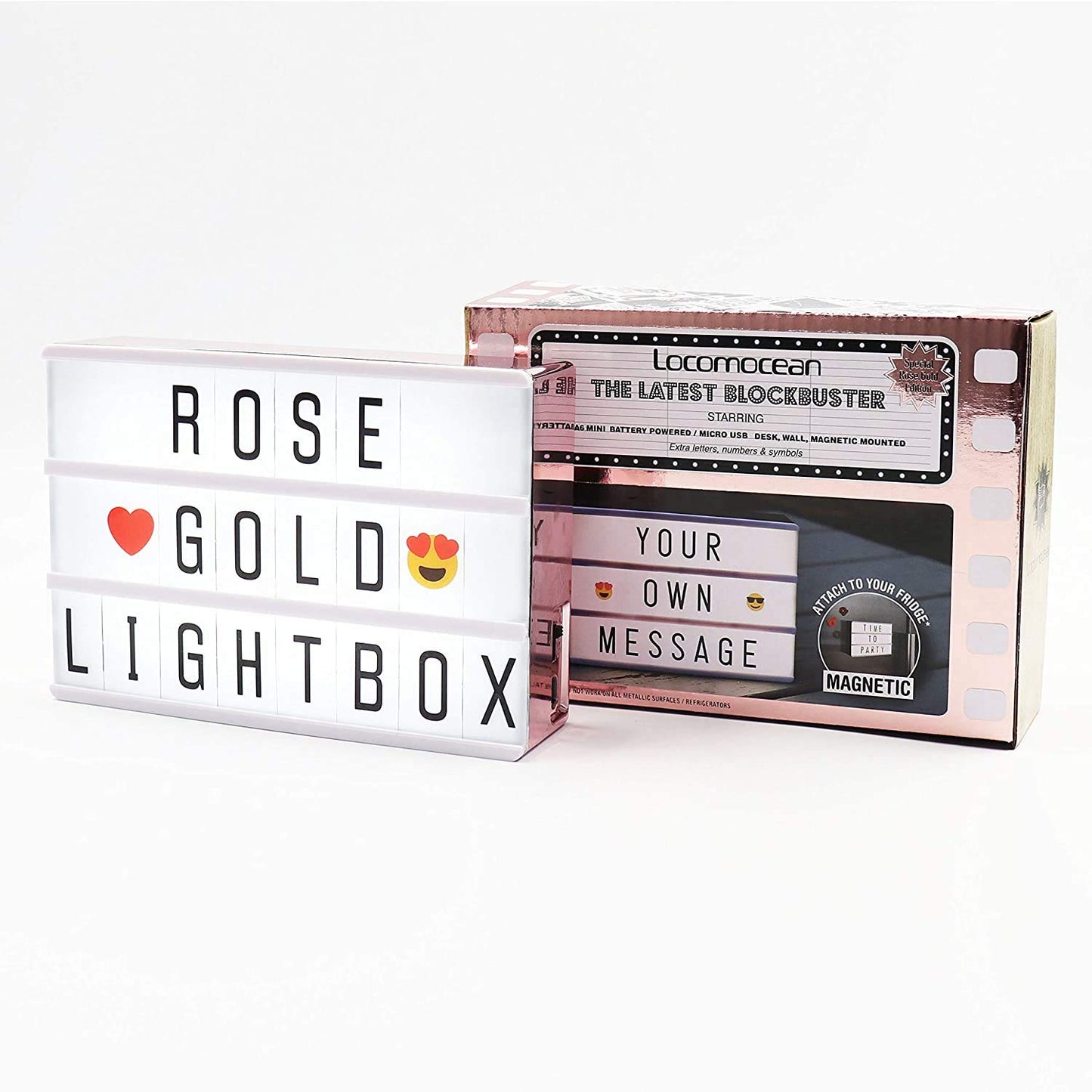 Black Mini A6 Magnetic Cinematic Light Box with 82 Characters and 10 Emojis, USB Power or Battery Operated